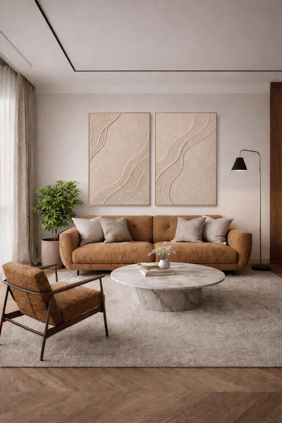 Original Textured Art: Two Panel Abstract Minimalist - Signed by Artist