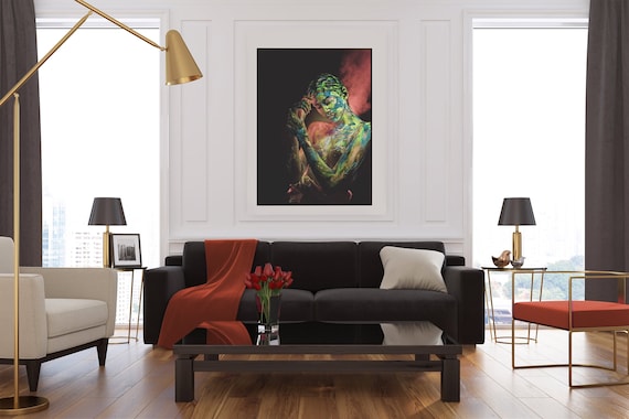 Lady, Modern, Canvas Print Embellished, Oversized Painting, Large Art, Portrait of a Lady