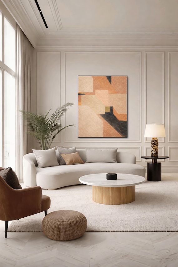 Original Textured Abstract Painting: Contemporary Wall art Orange, Beige, Black