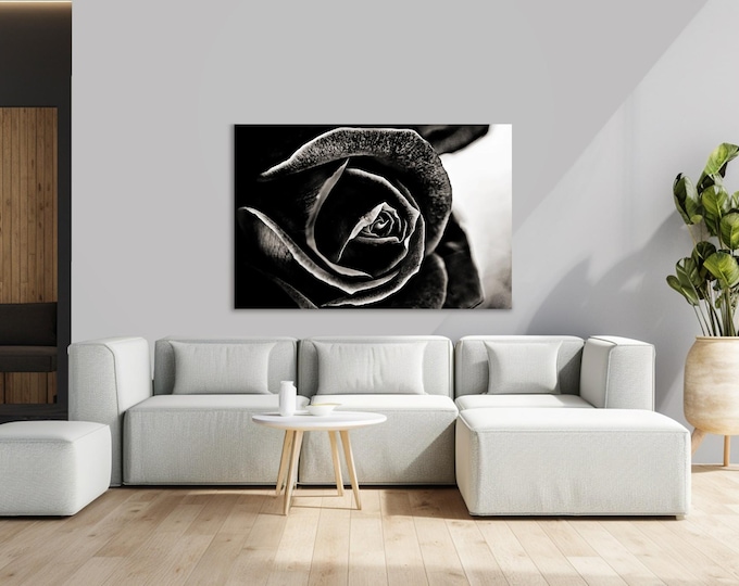 Black and White Rose Print: Elegant Floral Wall Art, Modern Home Decor