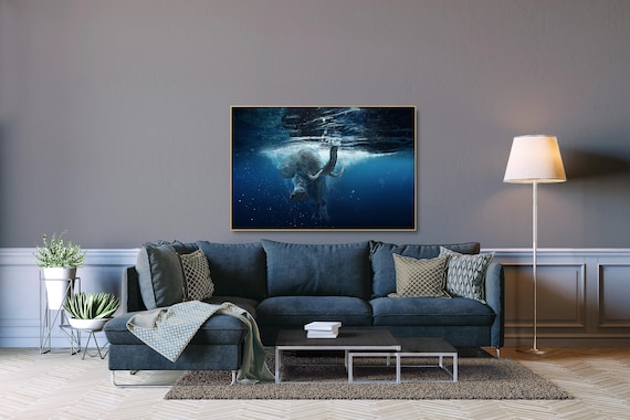 Swimming Elephant wall art: Underwater view (Available in Plexiglass, Metal & Birch wood)