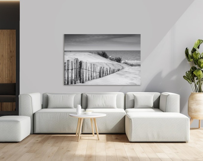 Coastal Sand Dunes Print: Black and White Landscape, Modern Wall Art