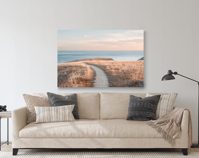 Coastal Landscape Print in Plexiglass and Metal: Tall Grass & Ocean - Modern Wall Art