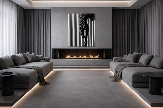 Sensual Nude Woman Art: Striped Black & White (Available in Plexiglass and Metal)
