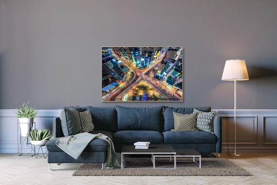 Seoul Night Wall Art: Bright City Intersection View (Available in Plexiglass & Metal)