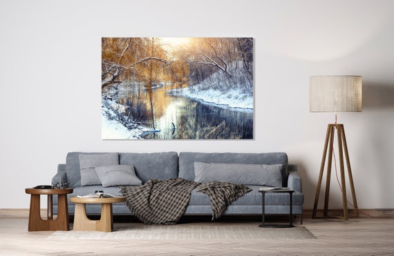 Gold Winter Trees during Sunset or Sunrise, Nature Landscape Snow, Print on Plexiglass, Large Plexiglass, Oversized Art