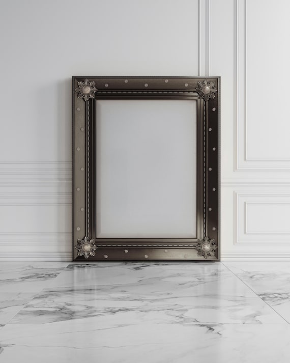 Oversized Vintage Mirror, Charcoal Black & Silver