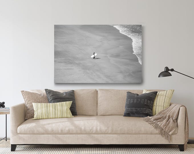 Surfer Beach Wall Art: Black and White Photography (Available in Plexiglass & Metal)