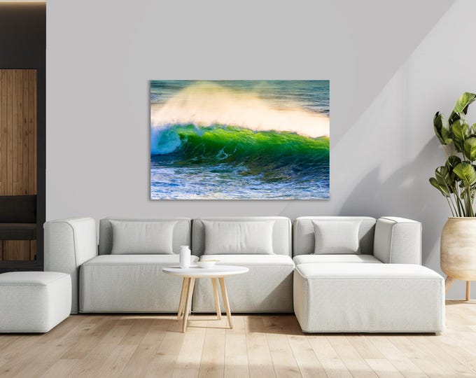 Emerald Ocean Wave Art: Coastal Plexiglass or Metal Print