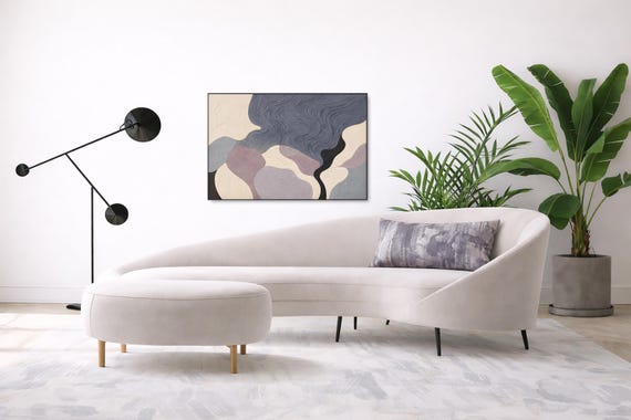 Textured Abstract Painting in black, pink, white and grey--Original, Signed by Artist