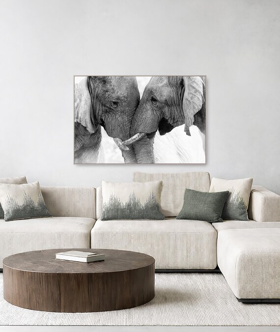 Elephants Wall Art, Black and White African Wildlife - Available in Plexiglass, Metal & Birchwood