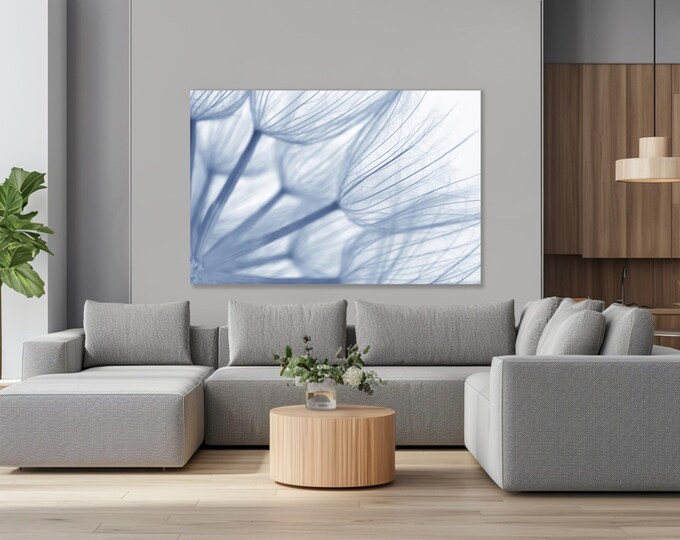 Blue and White Dandelions - Plexiglass, metal & wood print - Modern Home Decor Unique Wall Art