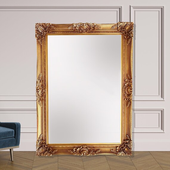 Oversized Antique Mirror in Gold, Full Length Mirror, Stand Alone Mirror, Italian Rococo, French Style Mirror, Decorative Mirror, Sculpted