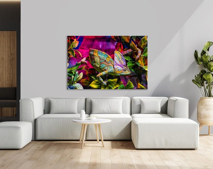 Colorful Chameleon Wall Art: Exotic Reptile Plexiglass Print