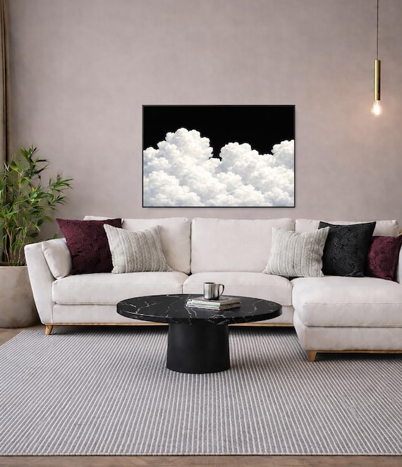 Original Art - Abstract Black and White Cloud Canvas Painting