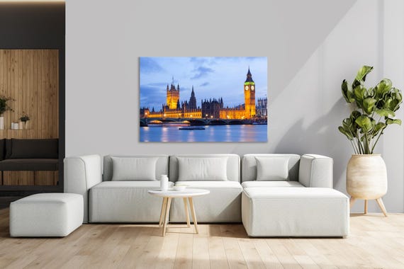 London Cityscape Print: Big Ben & Westminster Bridge - Modern Metal or Plexiglass Wall Art