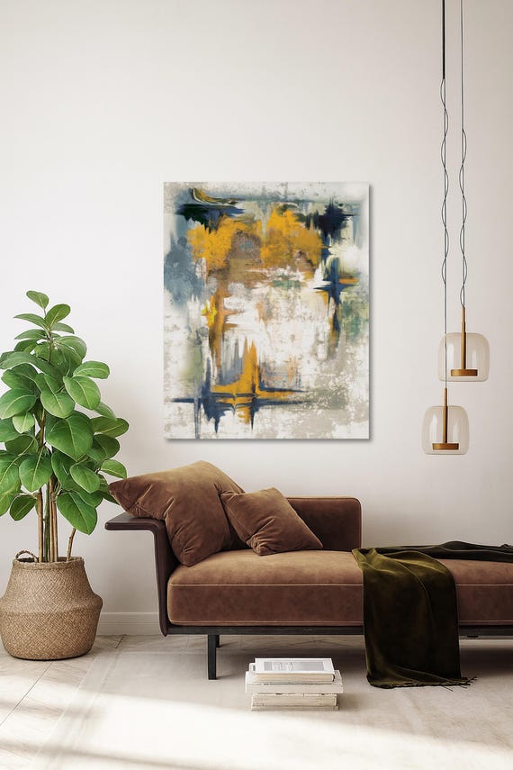 Original Art — Abstract Yellow & Dark Blue (Available in Plexiglass, Metal and Birchwood)