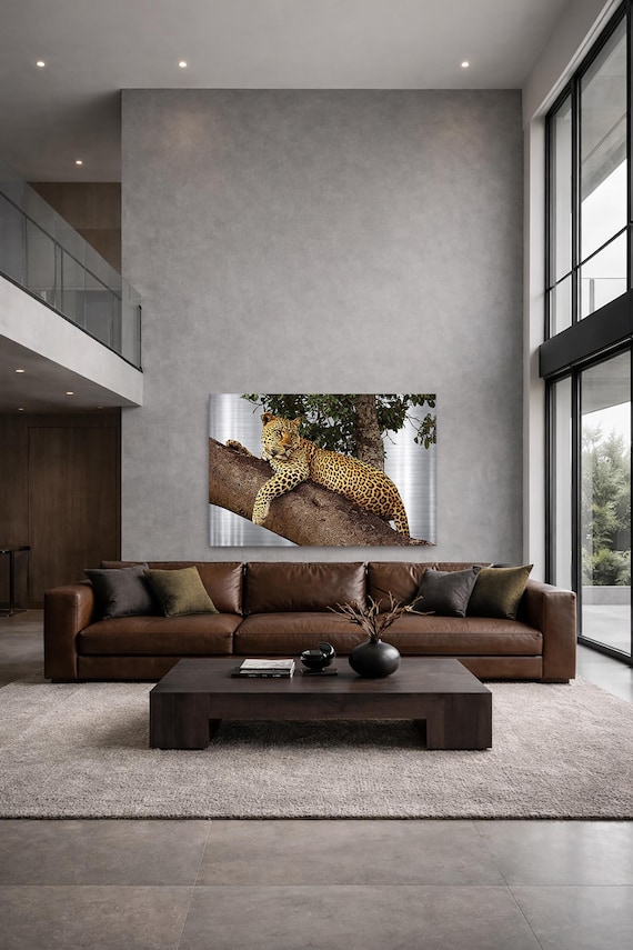Leopard on a tree, Metal  - Modern Home Decor Unique Wall Art