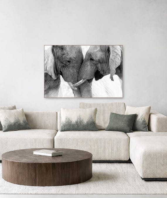 Elephants, Black and White African Wildlife - Available in Plexiglass, Metal & Birchwood