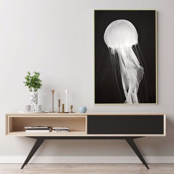 Black and White, Abstract art, Sensual art, print embellished on canvas, Jellyfish art, Oversized Custom Art