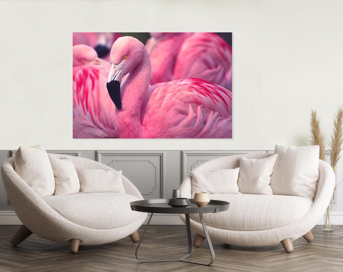 Pink flamingo in plexiglass and metal print - Modern Home Decor Unique Wall Art