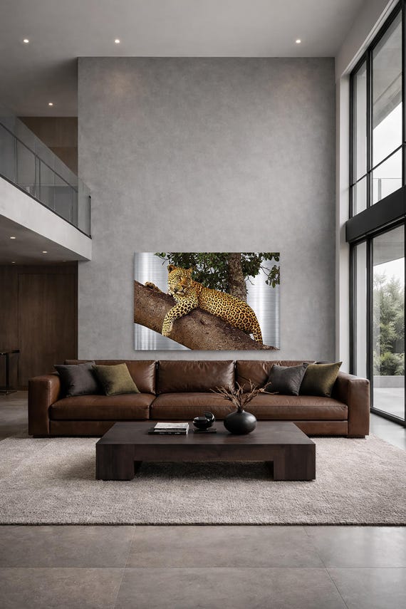 Leopard on a tree, Metal  - Modern Home Decor Unique Wall Art