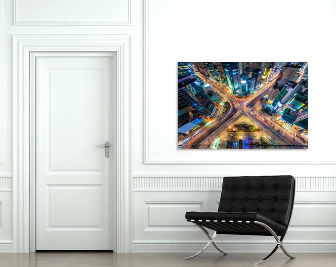 City lights with traffic - plexiglass and metal print - Modern Home Decor Unique Wall Art