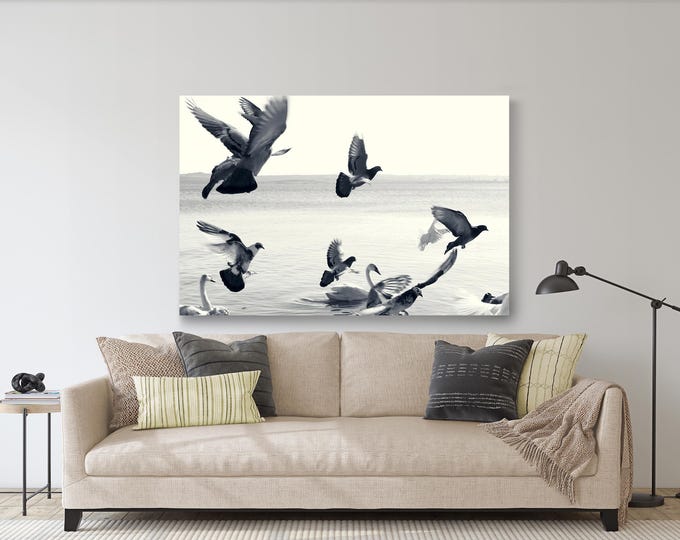 Doves on Water Print: Modern Wall Art, Plexiglass, Metal or Wood
