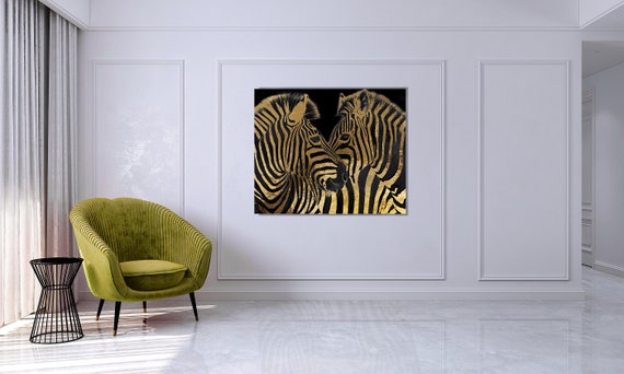 Black Gold Zebra Print, Abstract Black and Gold Print, Gold Metal Print, Gold Animal Print, Oversized Large Art Decor, Plexiglass