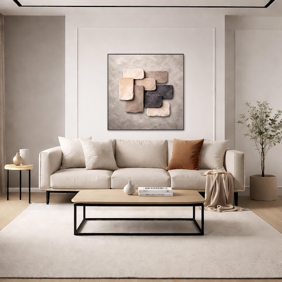 Original textured Abstract Wall Art - Stacked stones in Earthy tones