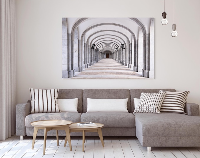 Asymmetrical arches of The Benedictine Abbey, Quebec Canada, plexiglass/acrylic and metal print