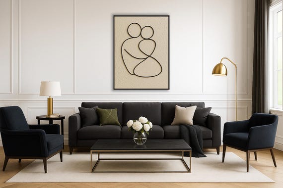 Abstract Textured Painting of Couple, Original - Love Series - Black and White