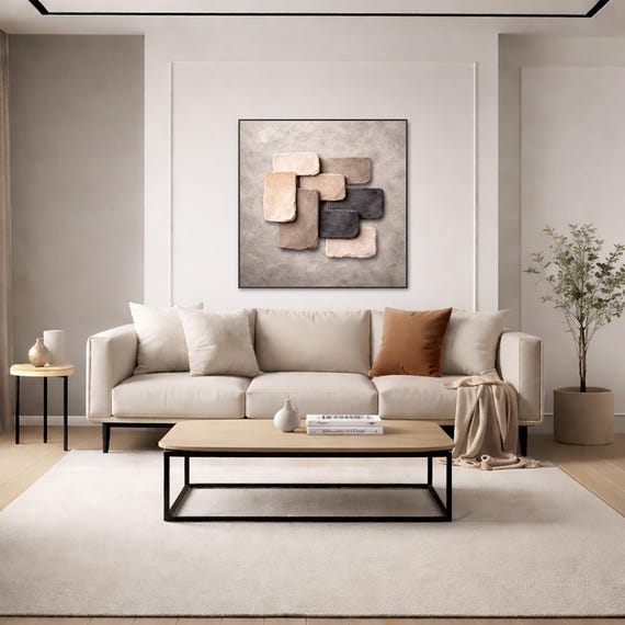 Original textured Abstract Wall Art - Stacked stones in Earthy tones