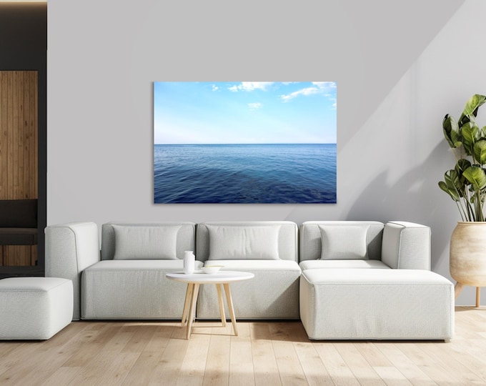 Tranquil Ocean Horizon Art Print: Modern Coastal Seascape, Plexiglass or Metal