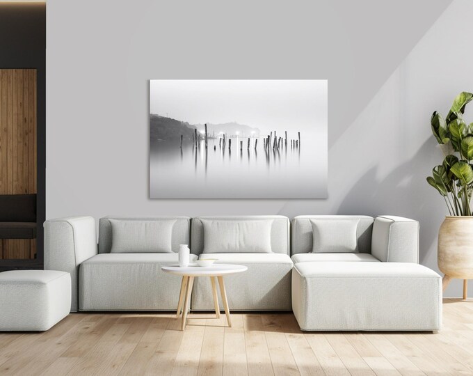 Minimalist Water Reflections Art: Black and White Coastal Print, Plexiglass or Metal