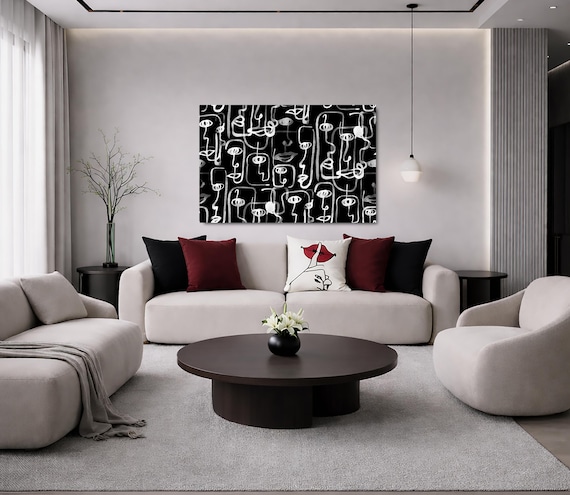 Black and White Abstract Faces wall art (Available in Plexiglass, Metal & Birch wood)