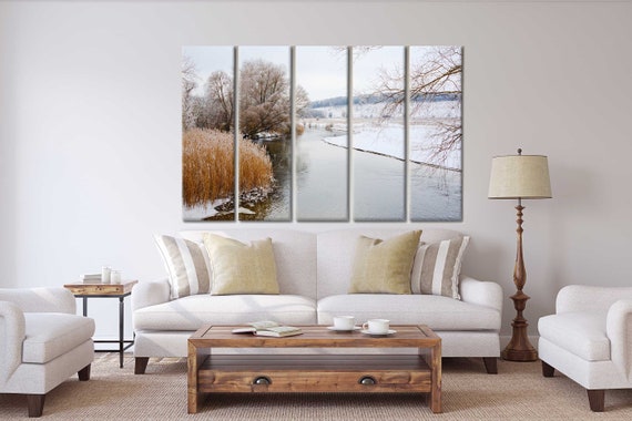 Winter River, Nature Landscape Snow, Print on Canvas, Large Canvas, Oversized Art