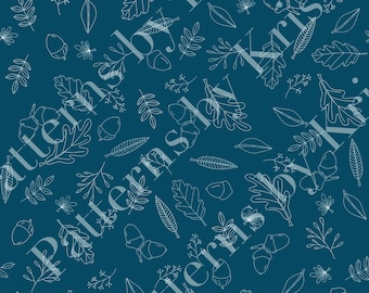 Blue & White Leaf Pattern