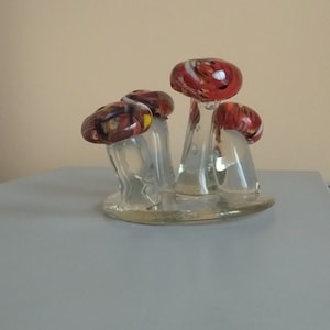 Mushroom decor Glass mushrooms on base Glass mushrooms  Mushroom figurine Vintage souvenir Amanita Blown glass products