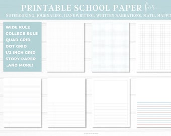 Printable Homeschool Paper, Lined School Paper, Draw and Write, Notebooking, Charlotte Mason Narrations, Math, Mapping, Writing, Handwriting