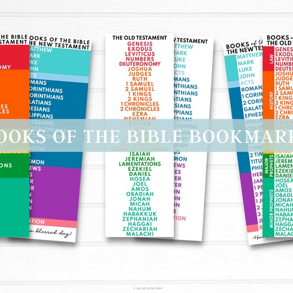 Books of the Bible Bookmarks, Bible Study for Kids, Sunday School, Christian Bible, Christian Homeschool, Colorful Bookmarks, Printable