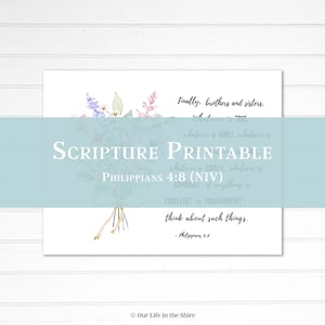 Scripture Wall Decor | Think About Such Things | Philippians 4:8 | Christian Wall Art | Christian Inspiration | Bible Verse Print