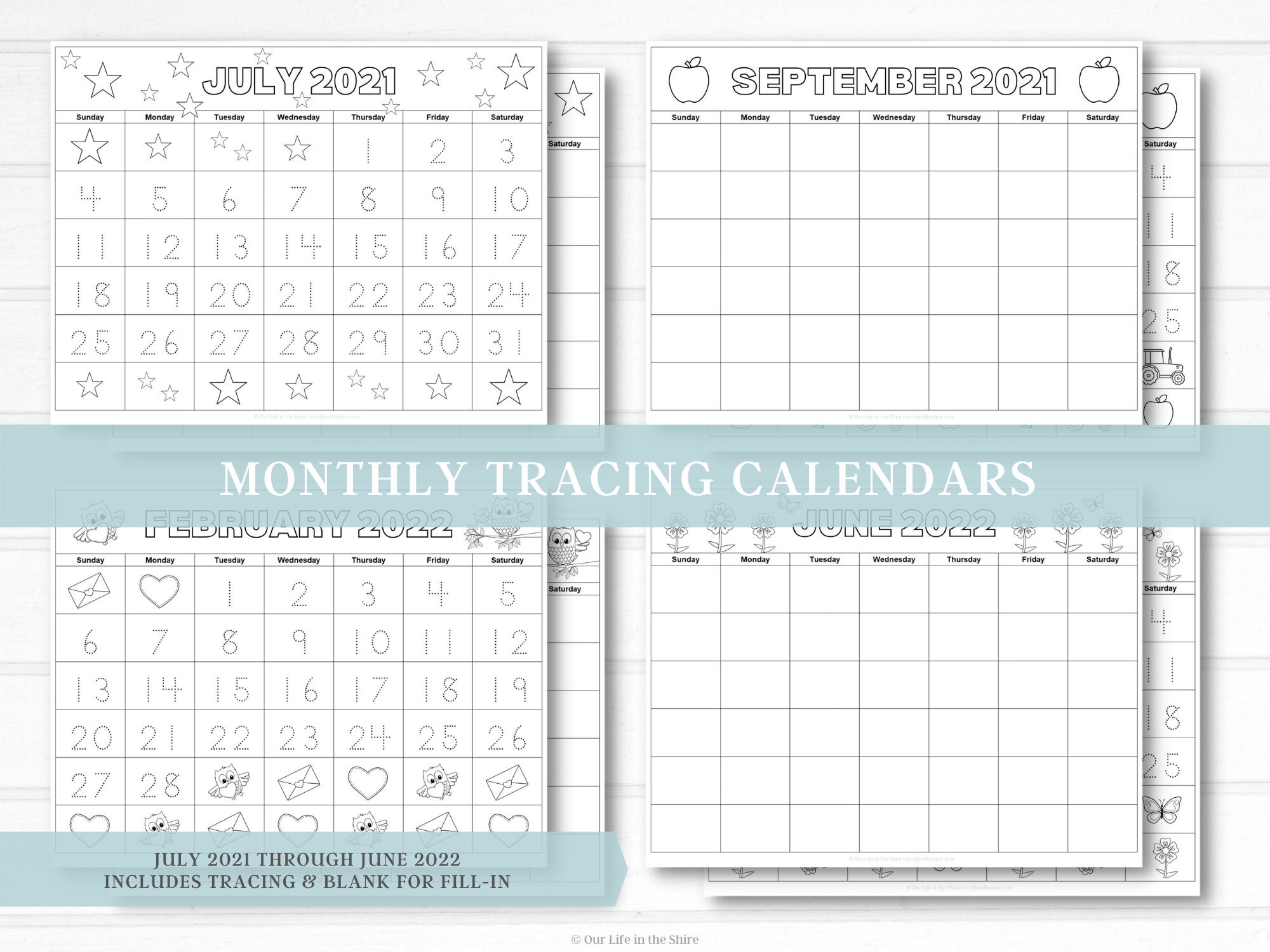 Monthly Tracing Calendars for 2021-2022 School Year | Etsy