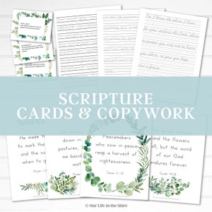 52 door de natuur geïnspireerde bijbelverzen, schriftposters, kaarten en kopieerwerk, tracering | Handschrift | Bijbelmemorisatie | Christelijk thuisonderwijs
