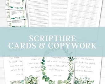 52 Nature Inspired Bible Verses, Scripture Posters, Cards & Copywork, Tracing | Handwriting | Bible Memorization | Christian Homeschooling