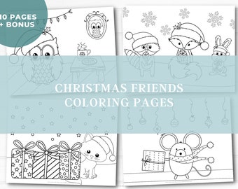 Christmas Animals Coloring Pages, Activities for Kids, Toddlers, Preschool, Kindergarten, First Grade, Homeschool Printable, Winter, Fun