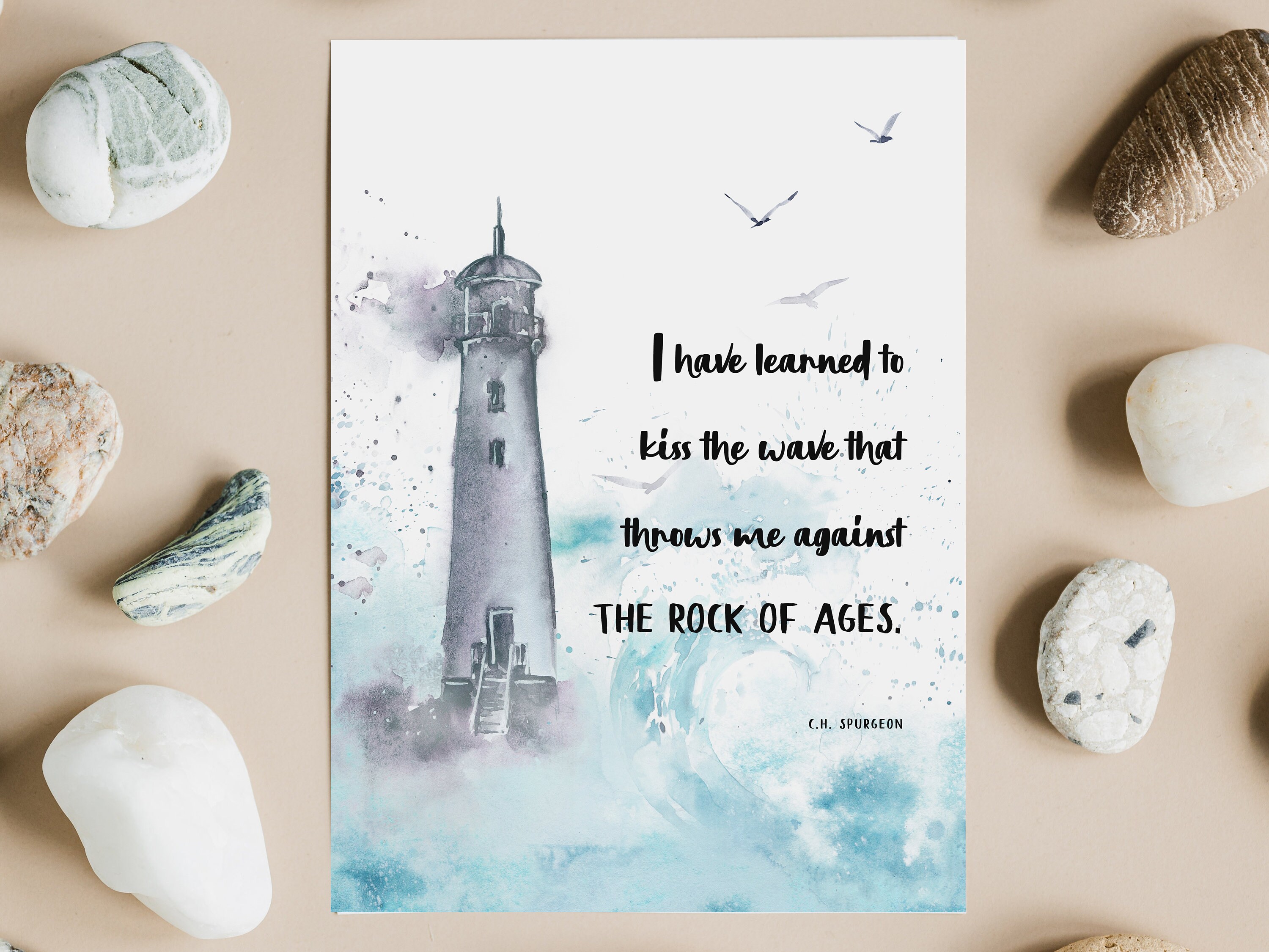 Christian Wall Art, Charles Spurgeon Quote, Rock of Ages Kiss