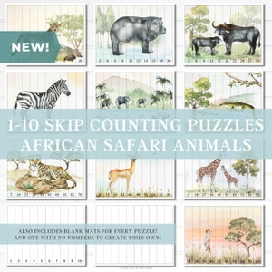 Skip Counting African Safari Animals | Homeschool Printable Activities | Preschool Learning | Numbers | Counting | Puzzles | Kindergarten