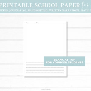 May include: Printable school paper with a blank space at the top for younger students. The paper has lines at the bottom for writing.