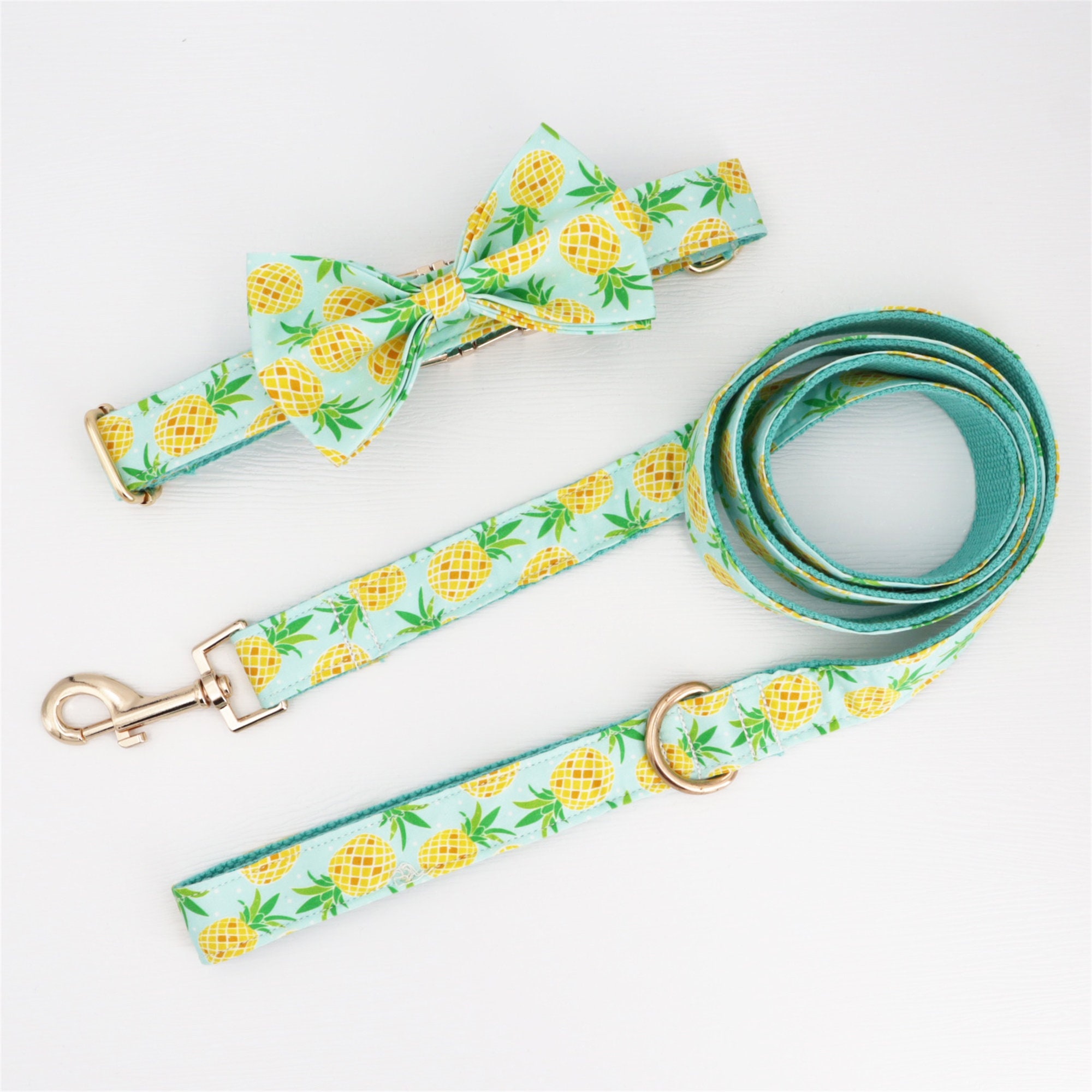 Summer Pineapple Dog Collar Bow Tie Leash Dog Collar Bowtie Etsy